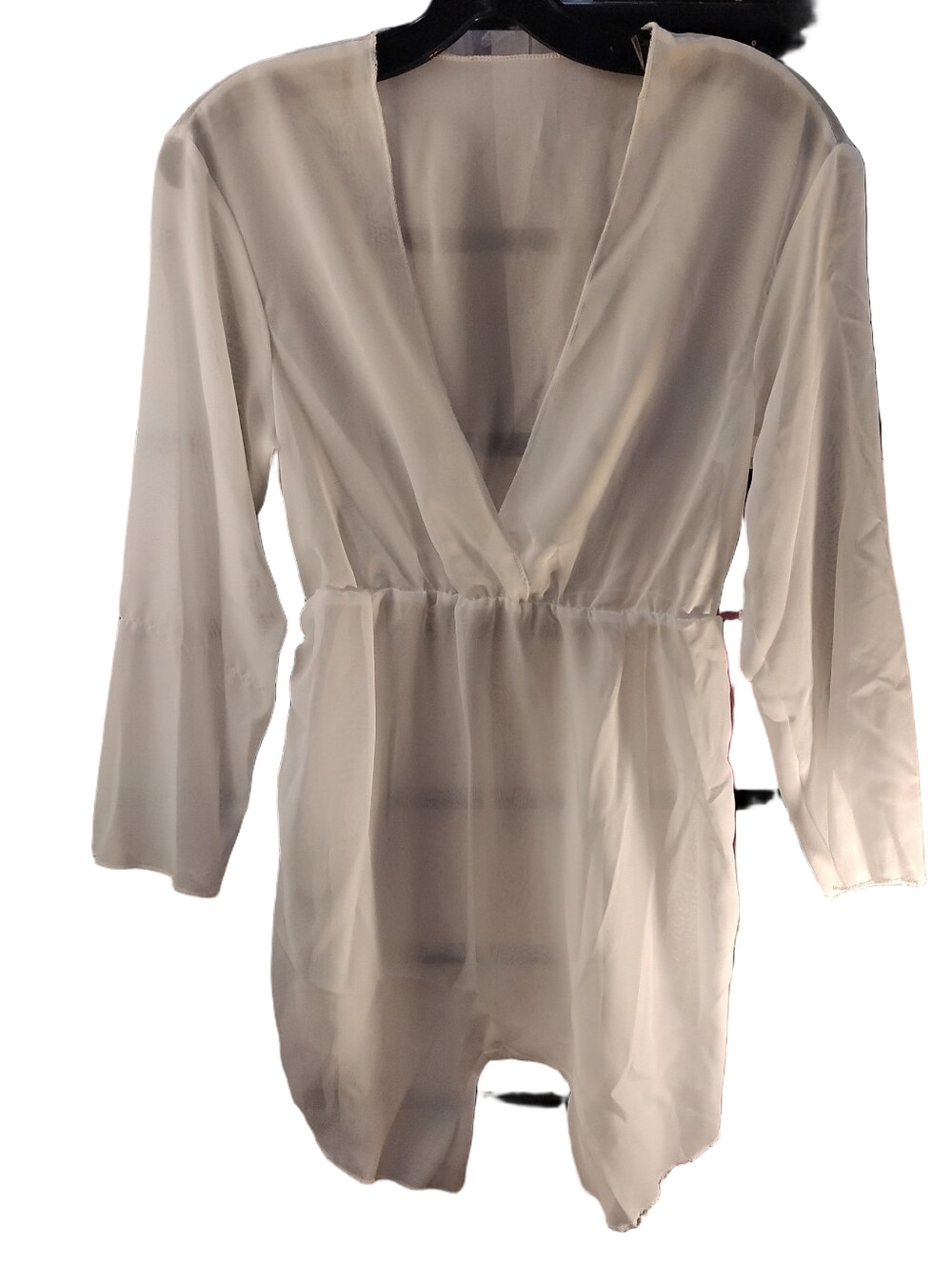 Sheer white long-sleeve cover-up. Side Draw Strings Length Adjustable. Size Smal